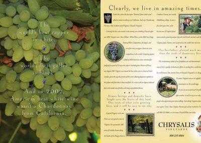 Chrysalis Vineyards Award Ad